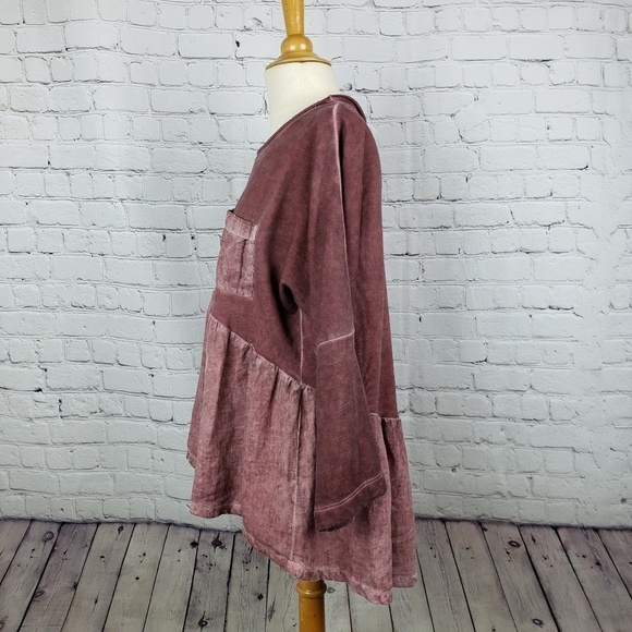 Anthropologie Postmark Linen & French Terry Top S Baby Doll Mixed Media Hi Low - Picture 4 of 9